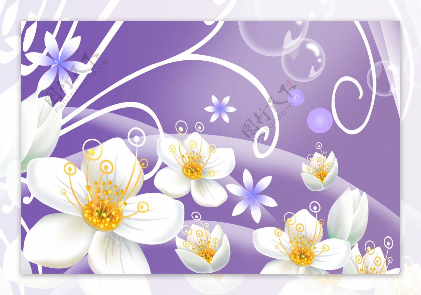 紫色梦幻花朵背景墙花卉素材