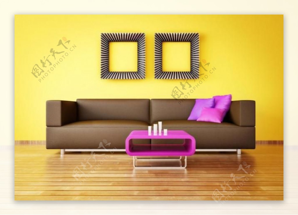 沙发茶几黄色背景墙图片