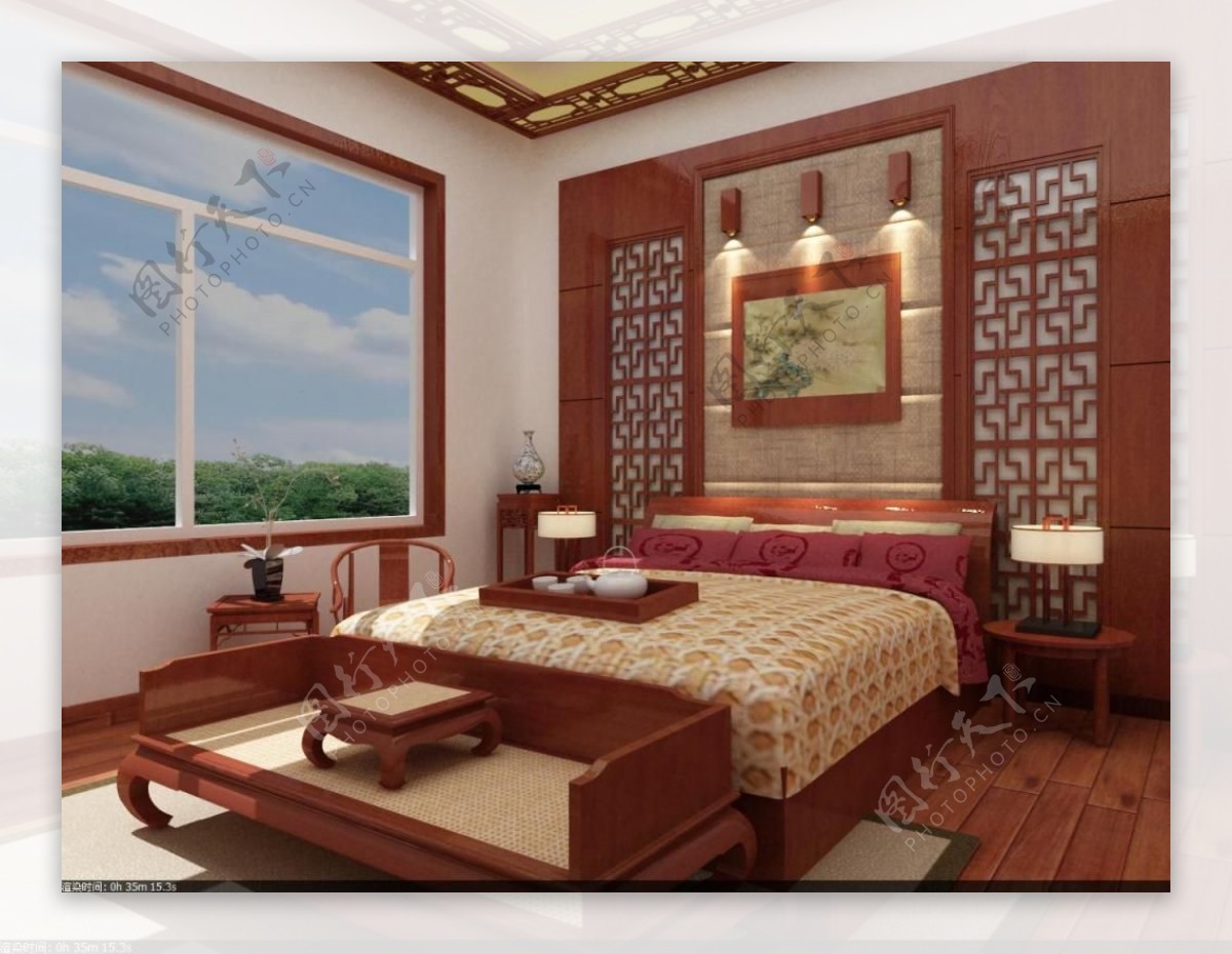 中式家装卧室模型图下载