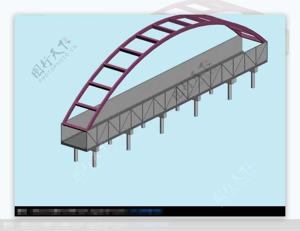 方形城市桥梁天桥3D小品建筑模型