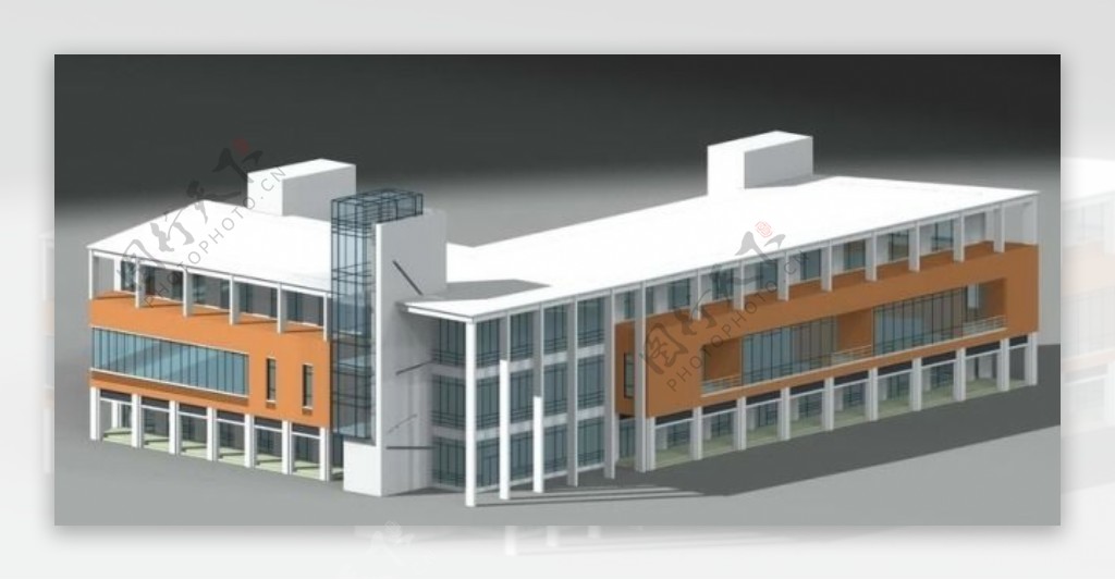 现代三层学校建筑群3D模型