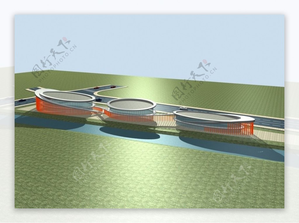 椭圆形艺术风格建筑群3D模型