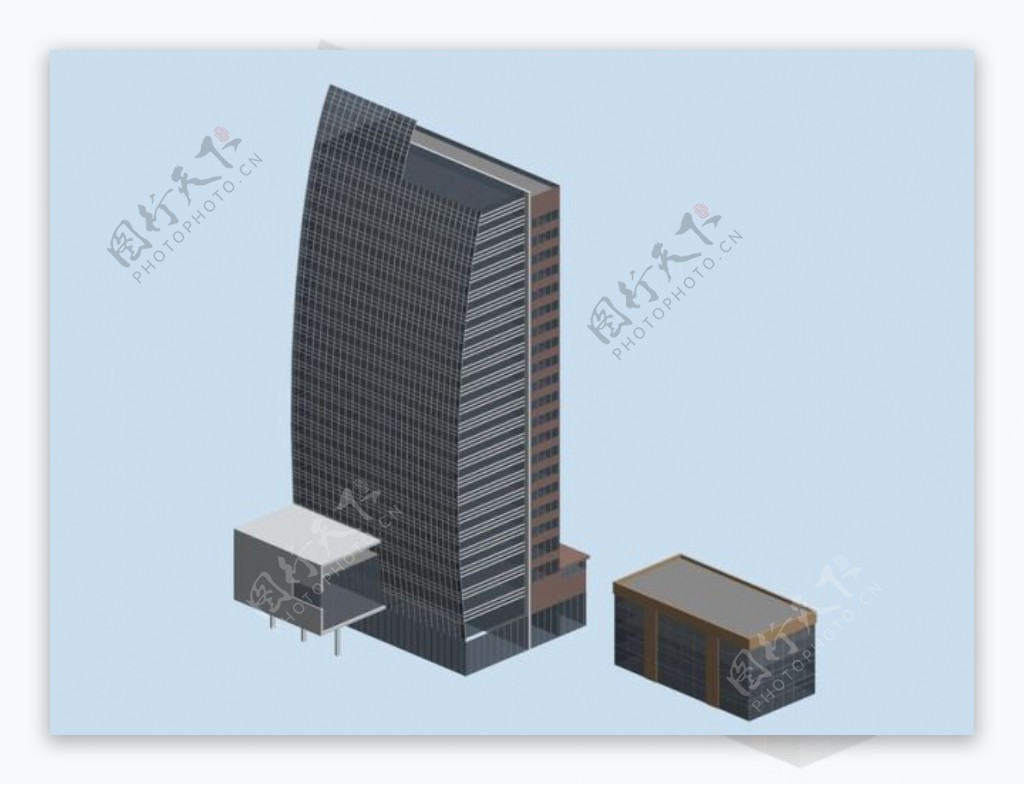 弧形建筑和长方形建筑规划3D模型