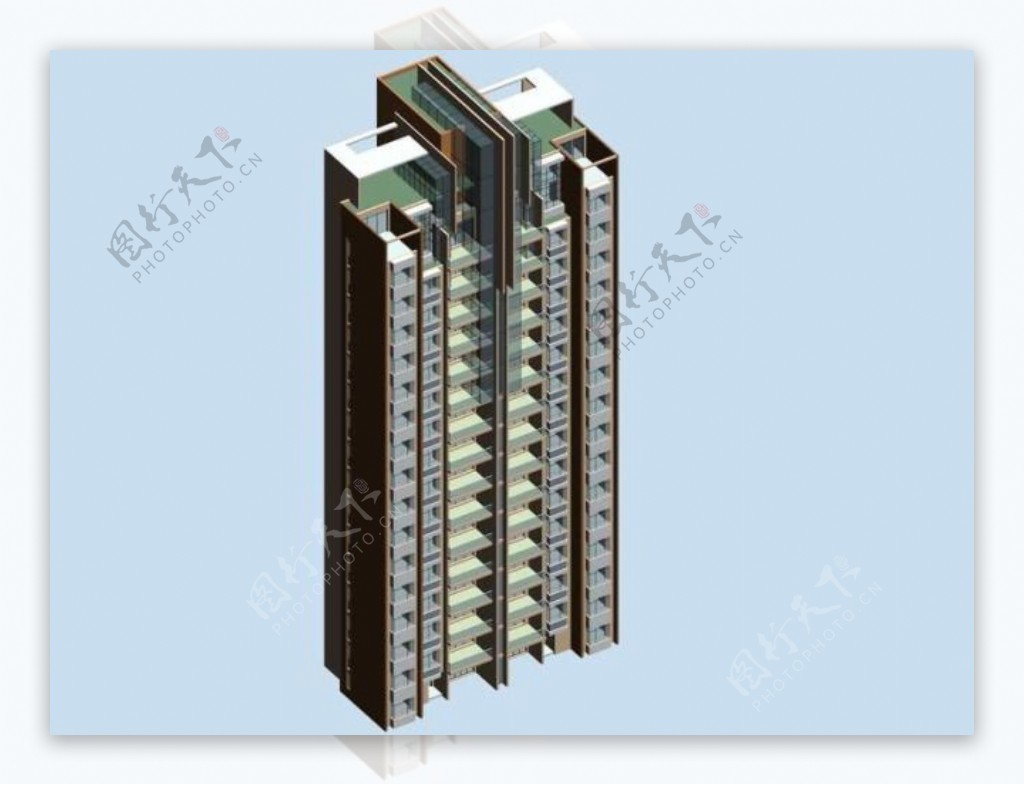 十字形楼顶高层住宅建筑3D模型