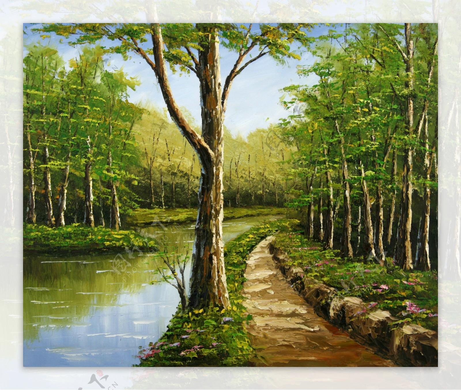 树林景油画图片