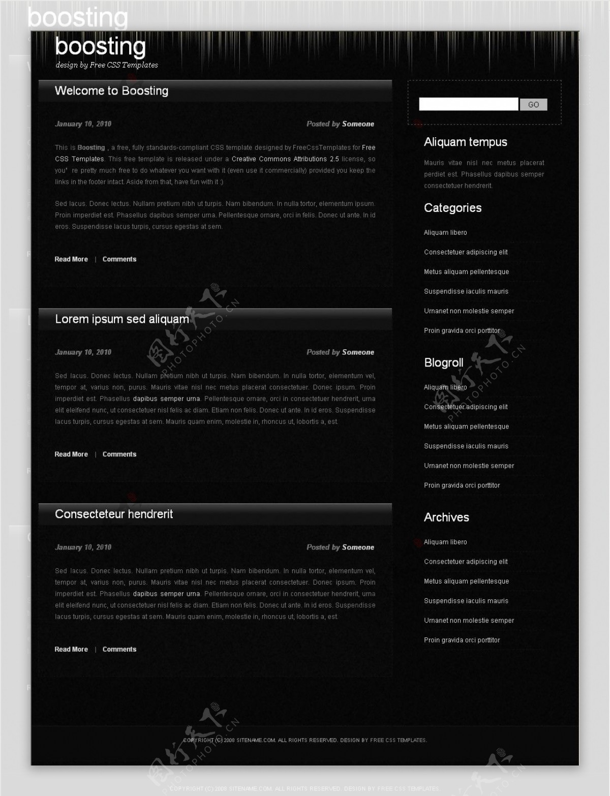 黑色面板BLOG网页模板
