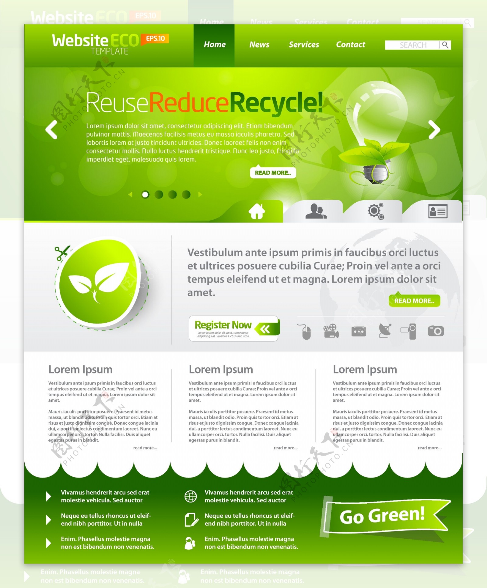 绿色生态的网站模板设计矢量图05