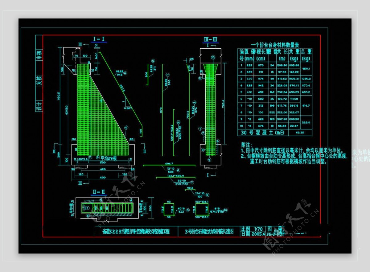 桥台右半幅台肋身钢筋构造图cad图纸