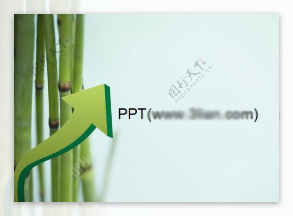 绿竹背景箭头设计PPT模板