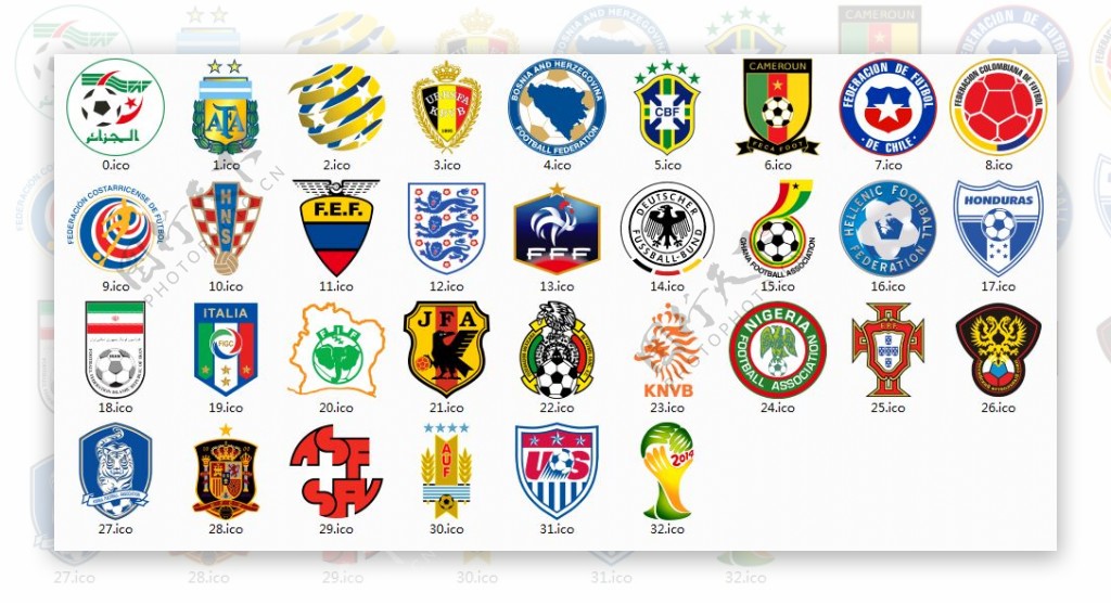 世界杯32个国家旗帜图标