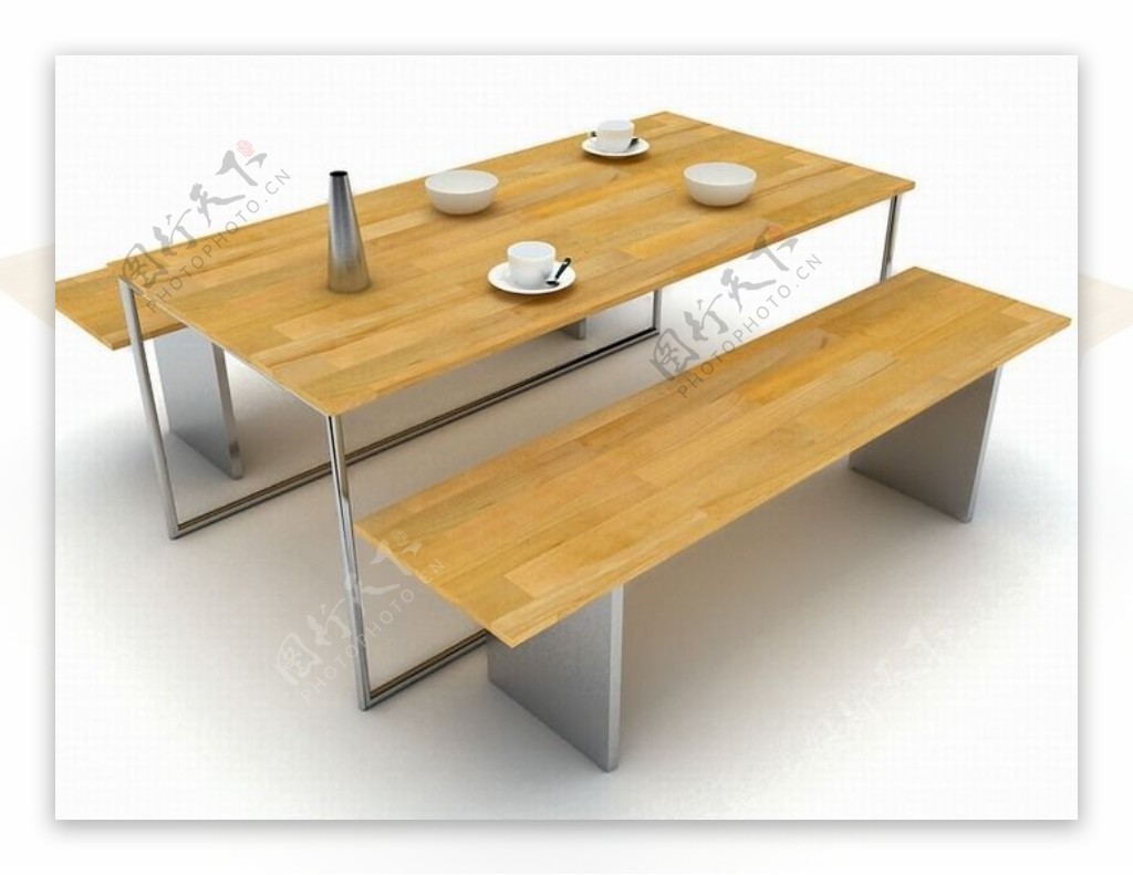 简约木制餐桌椅模型