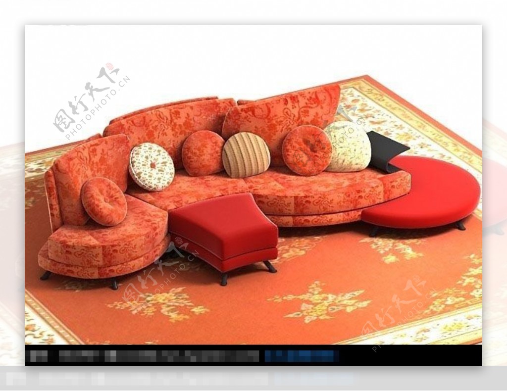 红色时尚创意沙发3D模型下载