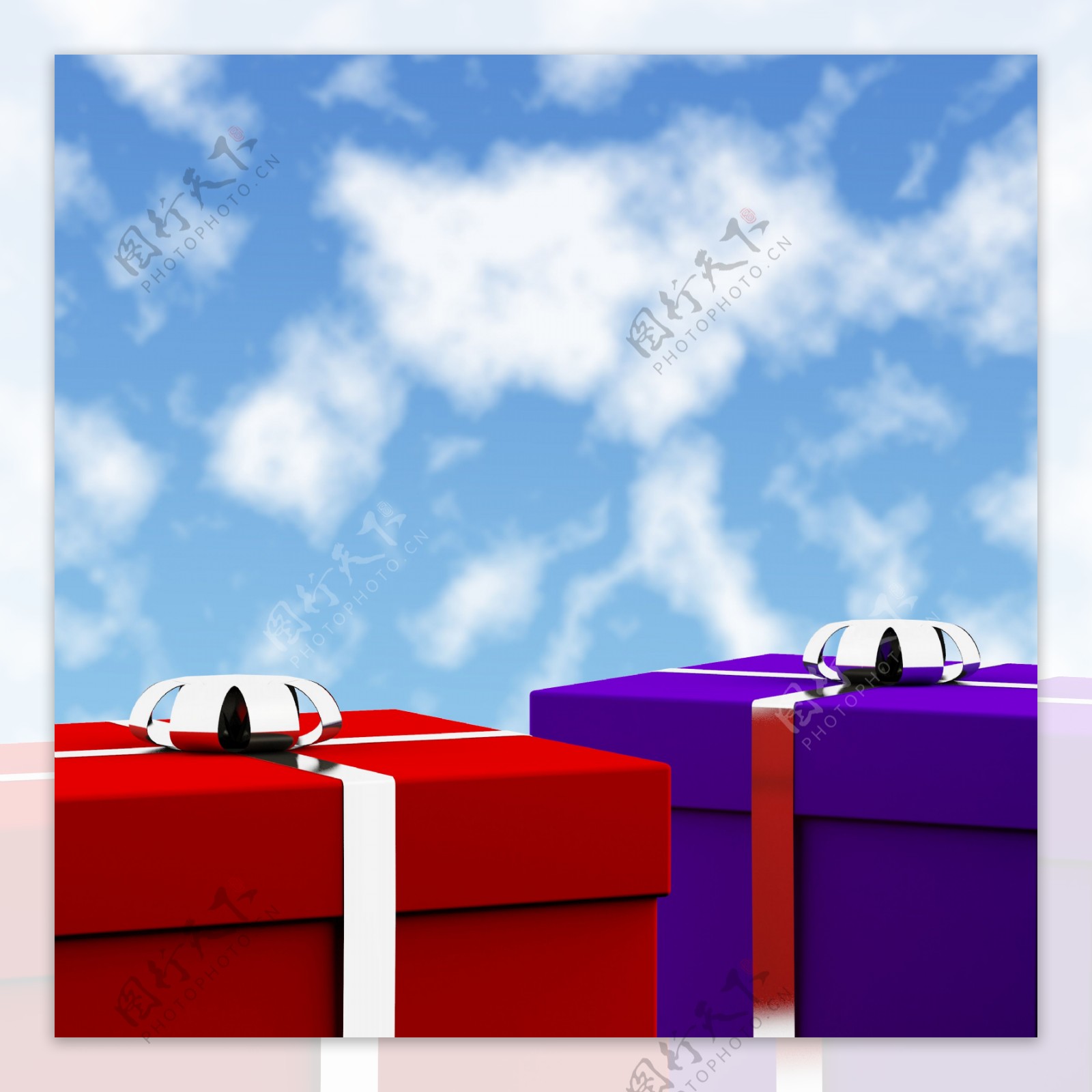 红色和蓝色的天空背景的礼盒作为礼物给他和她