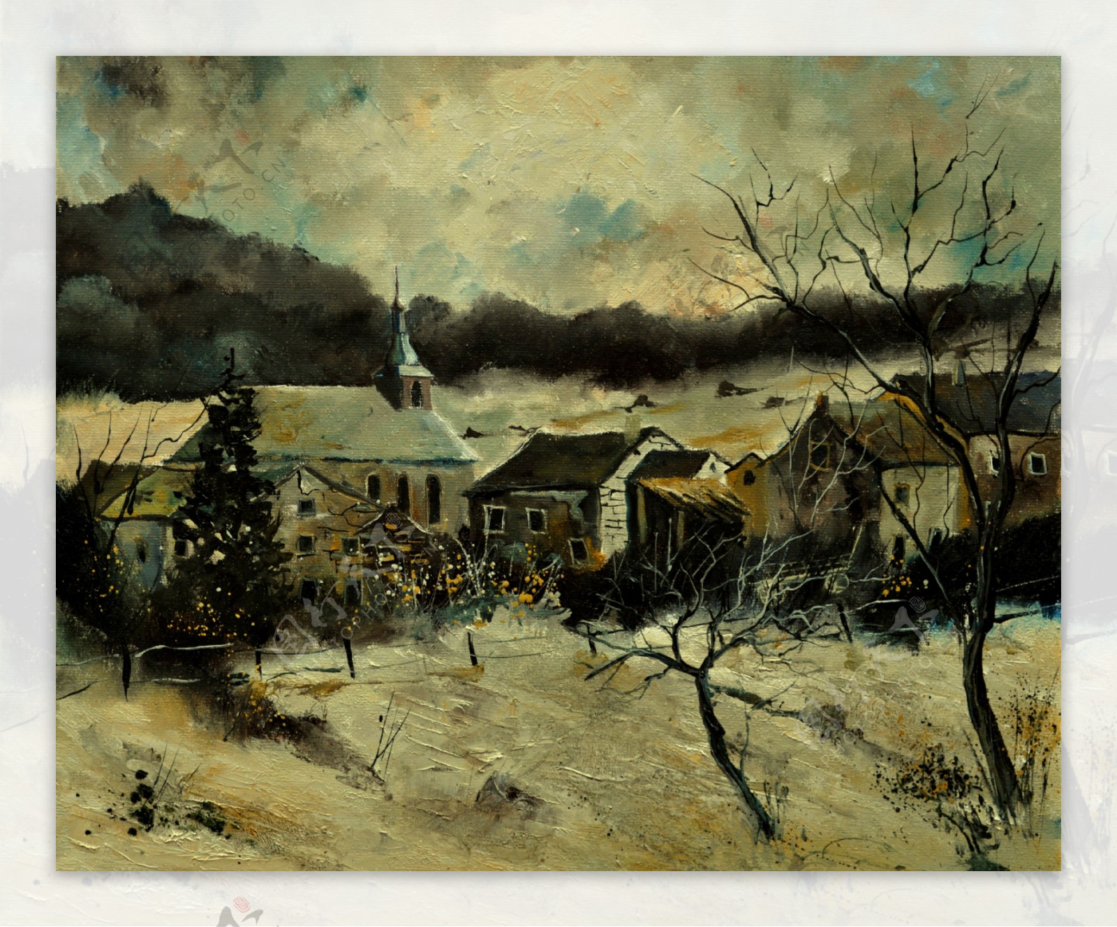 油画昏暗的冬天图片