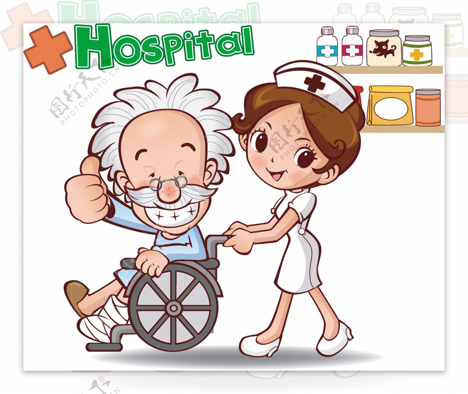 小护士跟病人卡通动漫插画图片