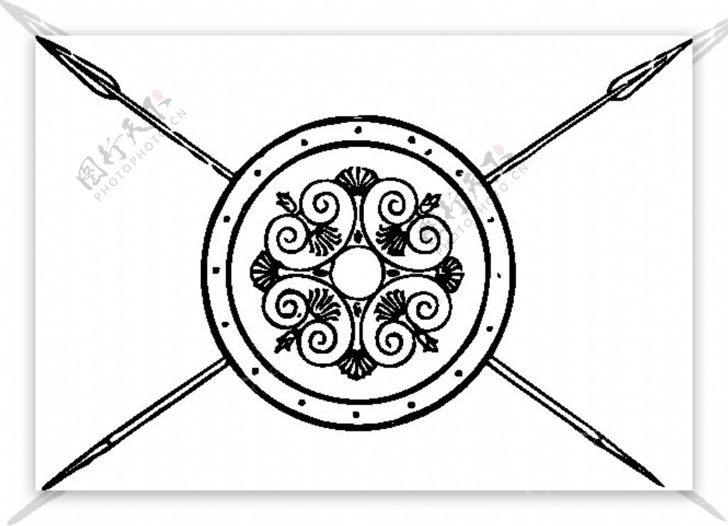 希腊的盾牌和长矛的剪辑艺术