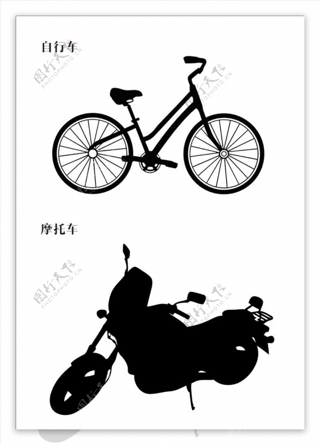 自行车摩托车剪影图片