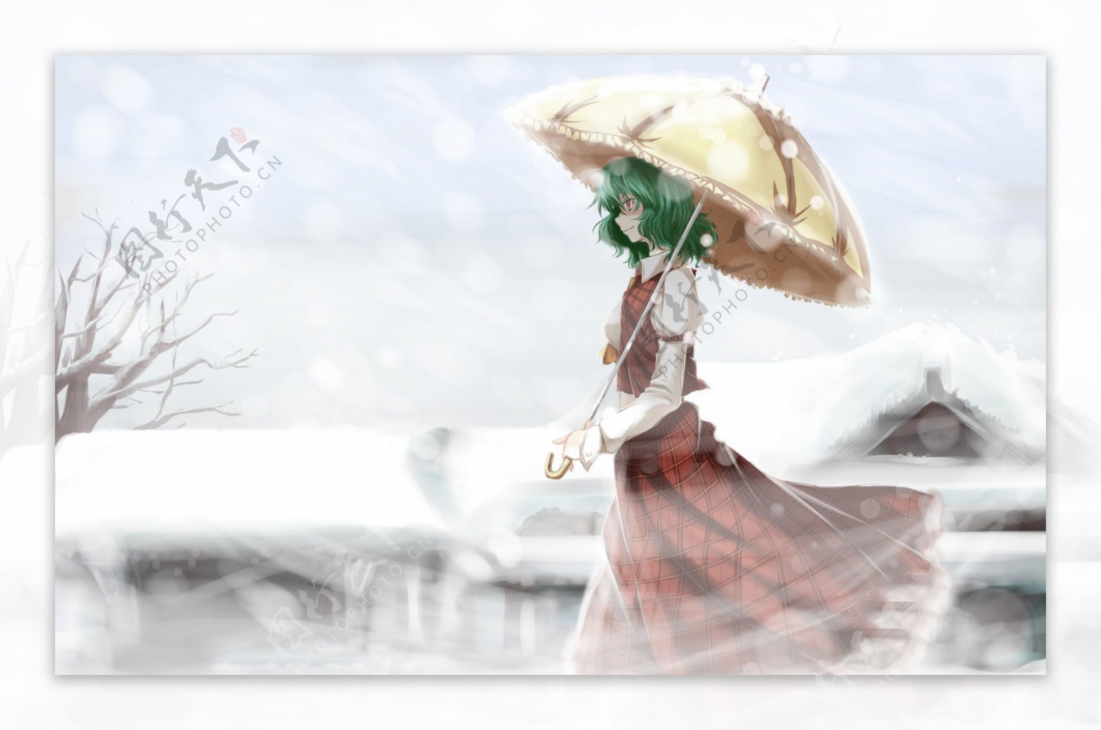 雪中打伞的少女