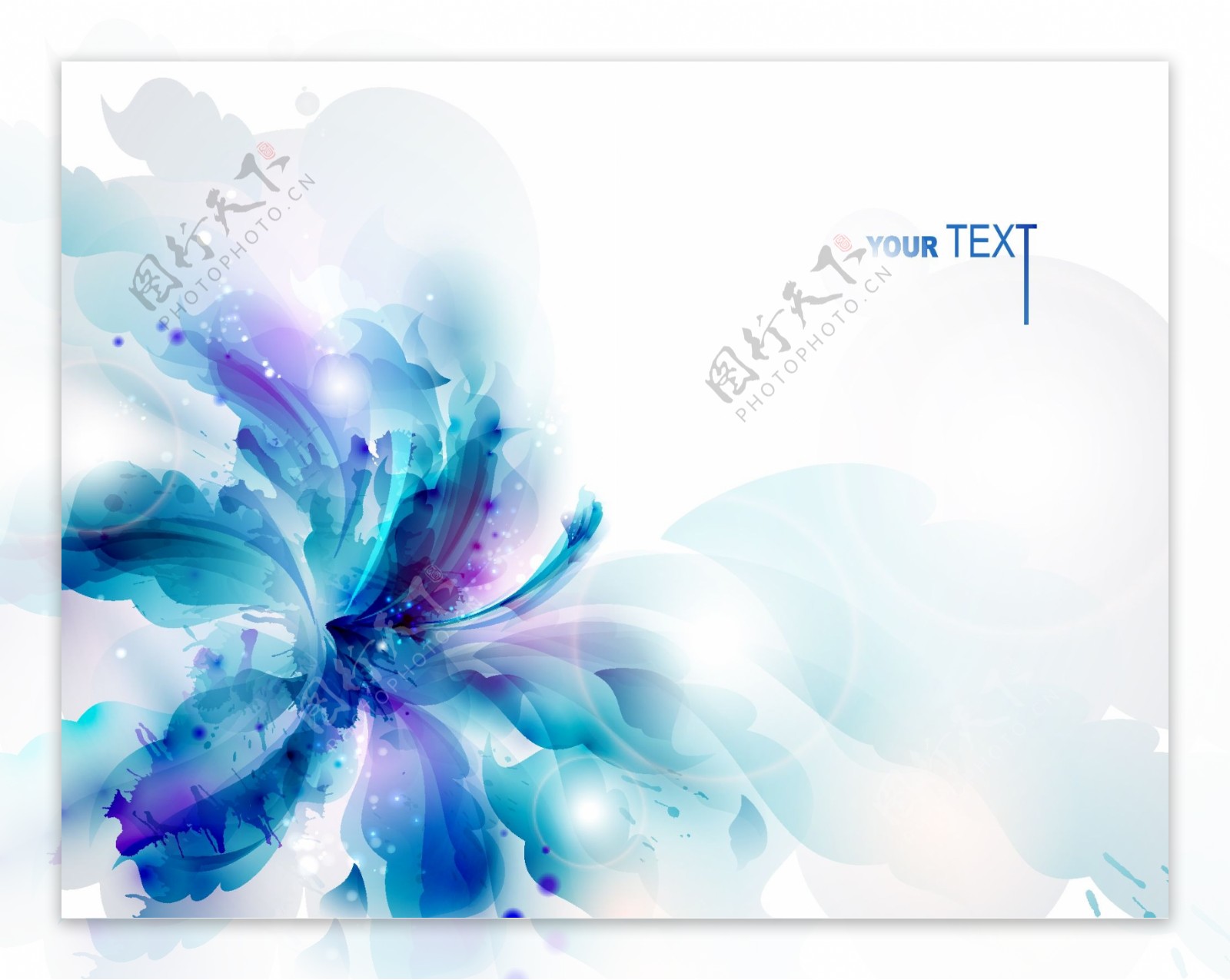 蓝色卡片设计幻想花文本模板矢量素材