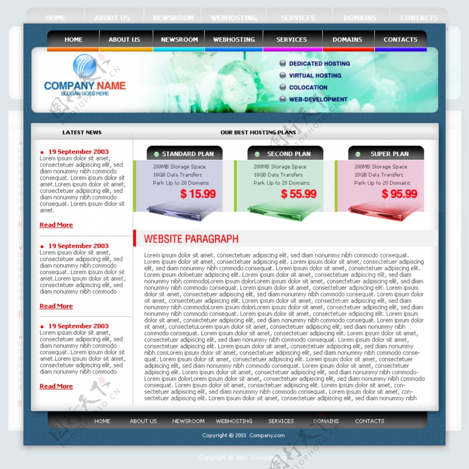 欧美网络服务七彩色网站模板图片
