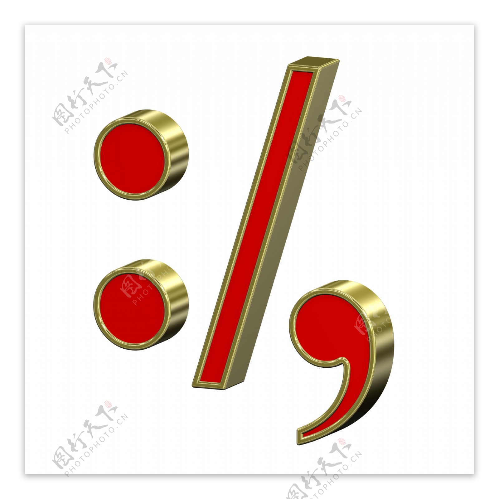 冒号分号期逗号红色与金框罗马字母集白色隔离