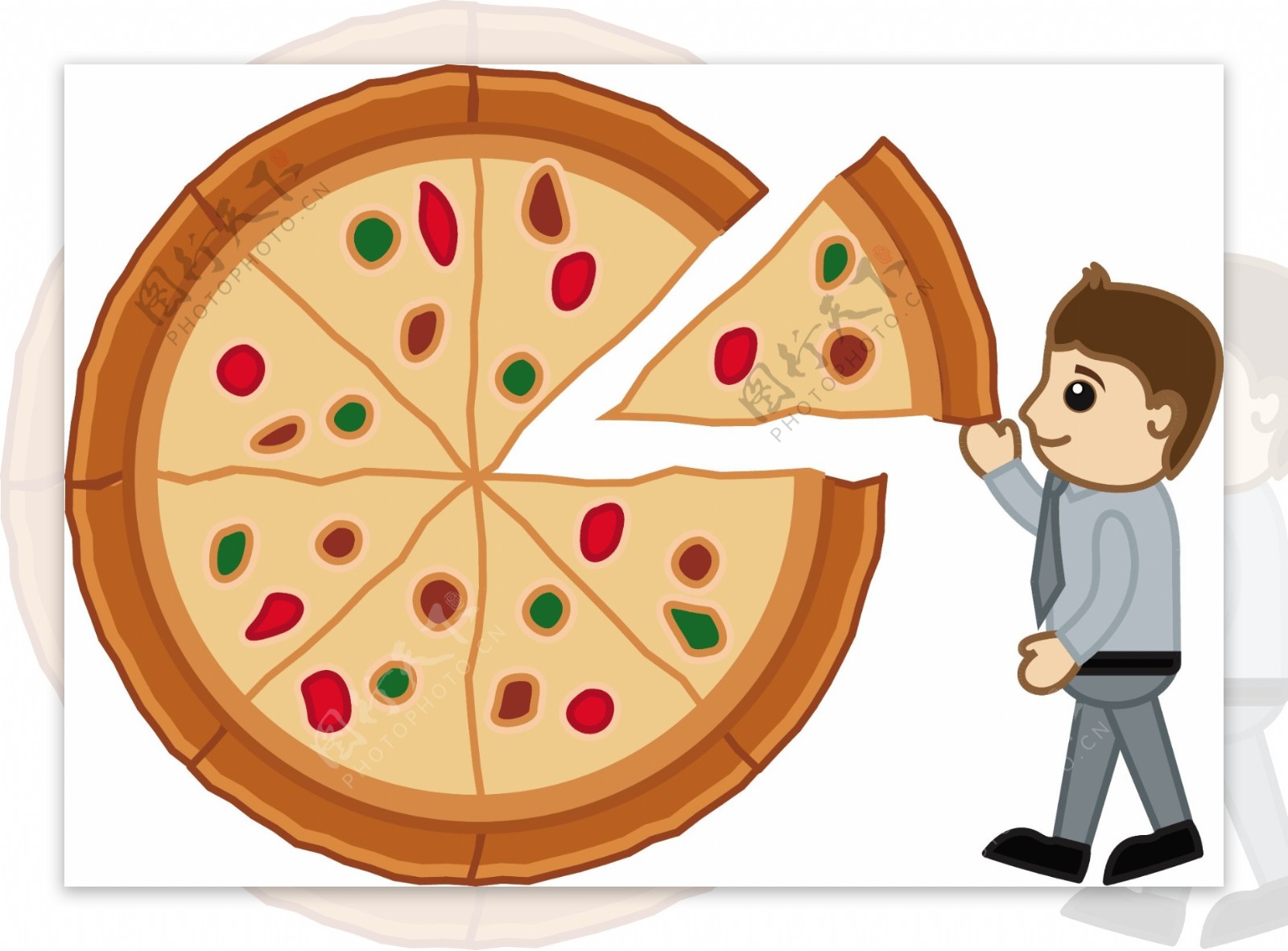 饮食平衡比萨卡通商业矢量字符