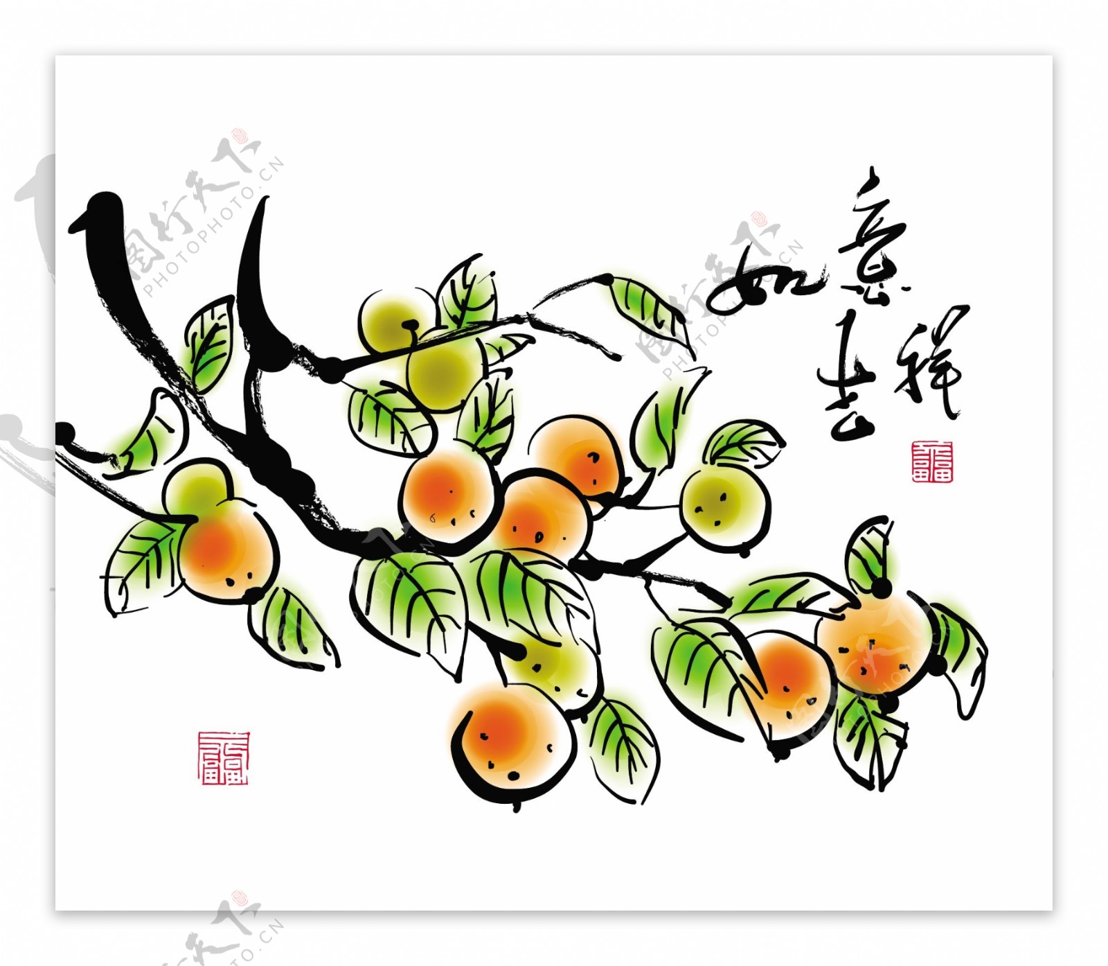 中国的新年画向量的中文文本翻译如意吉祥的橘子