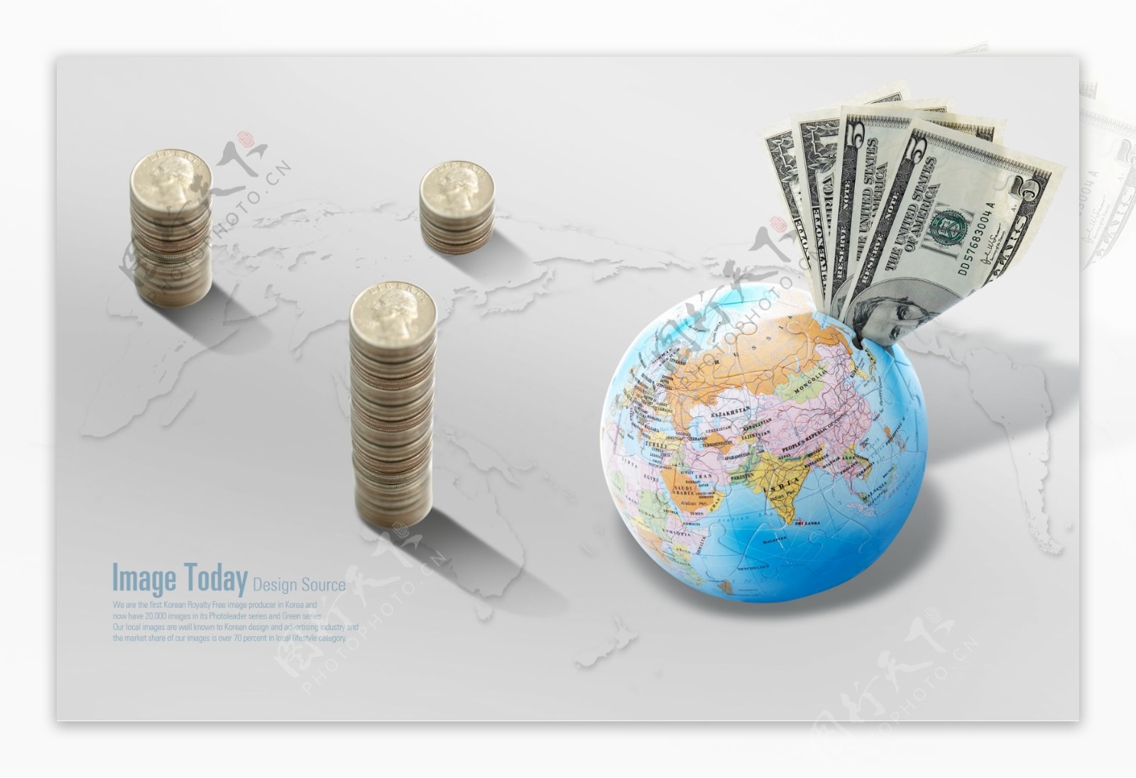 地球仪和美元图片