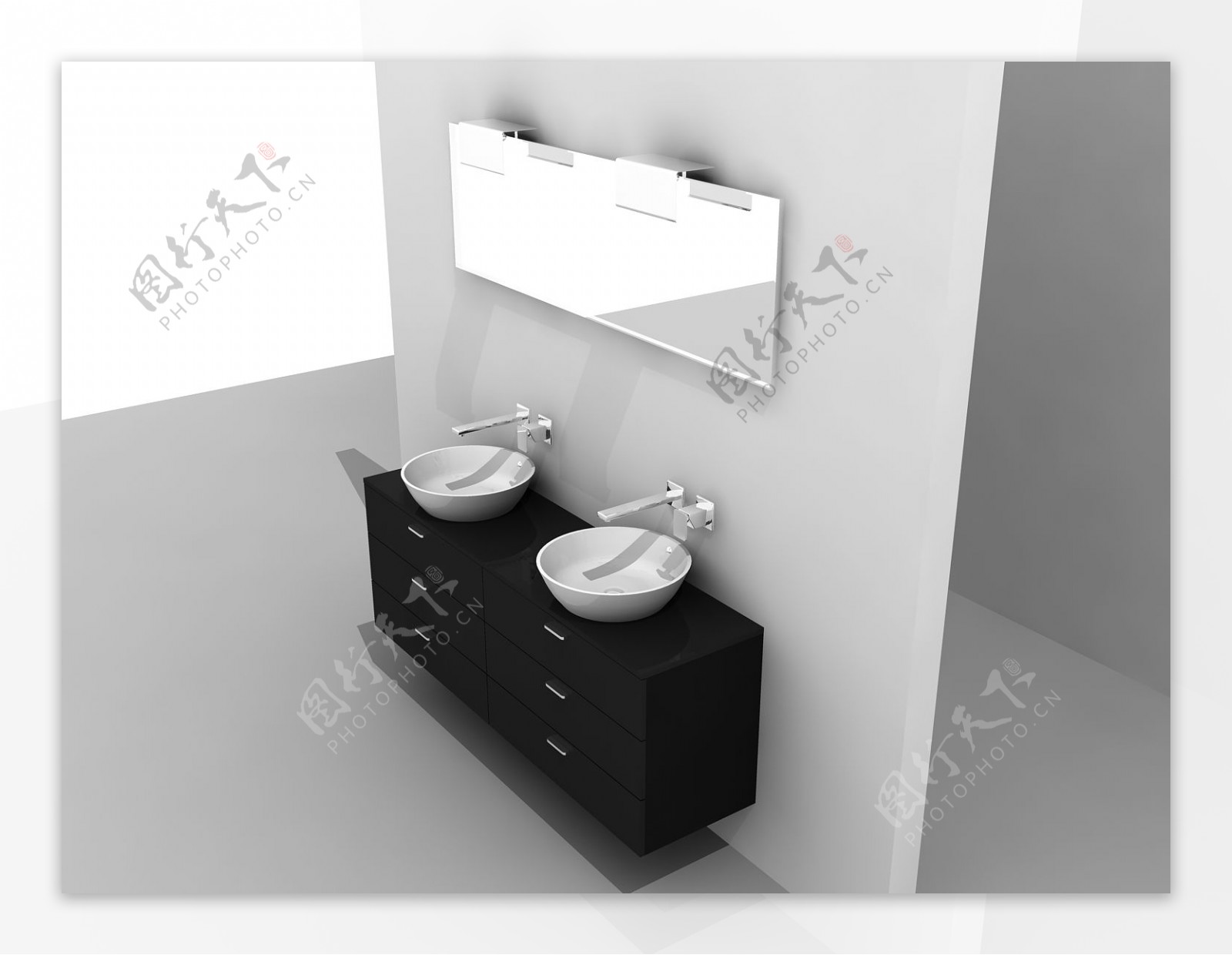 带黑色柜子的洗手台3d模型图片