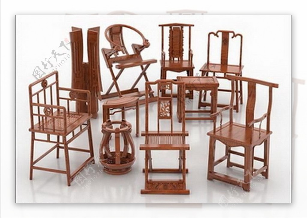 中式椅子集3d模型图片
