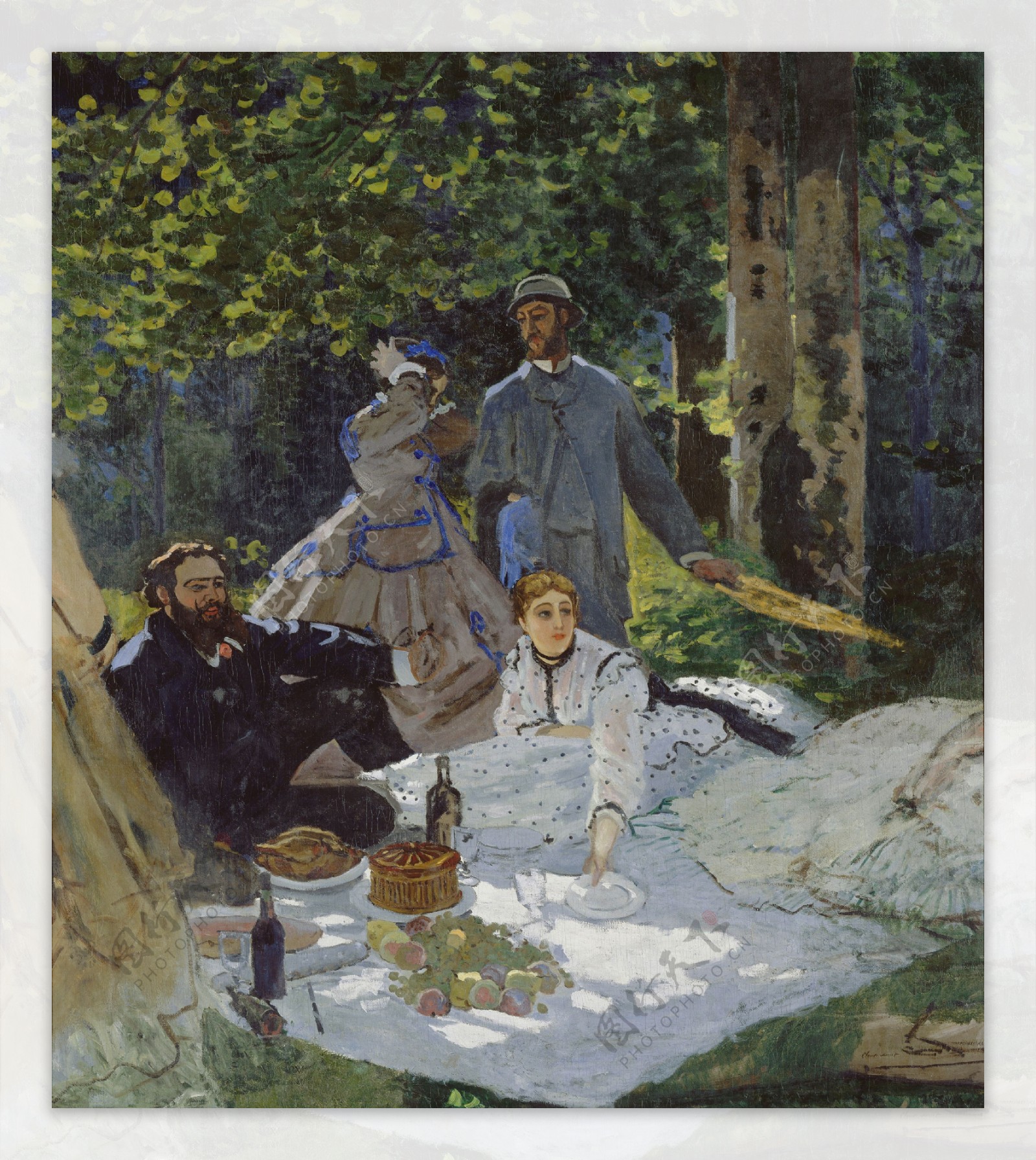 LuncheonontheGrassCentralpanel1865法国画家克劳德.莫奈oscarclaudeMonet风景油画装饰画
