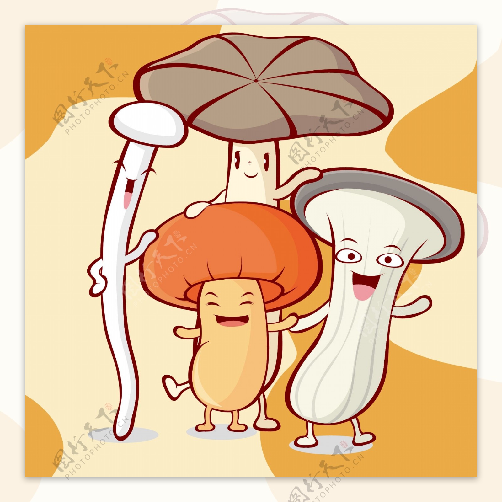 印花矢量图可爱卡通蘑菇色彩灰色免费素材