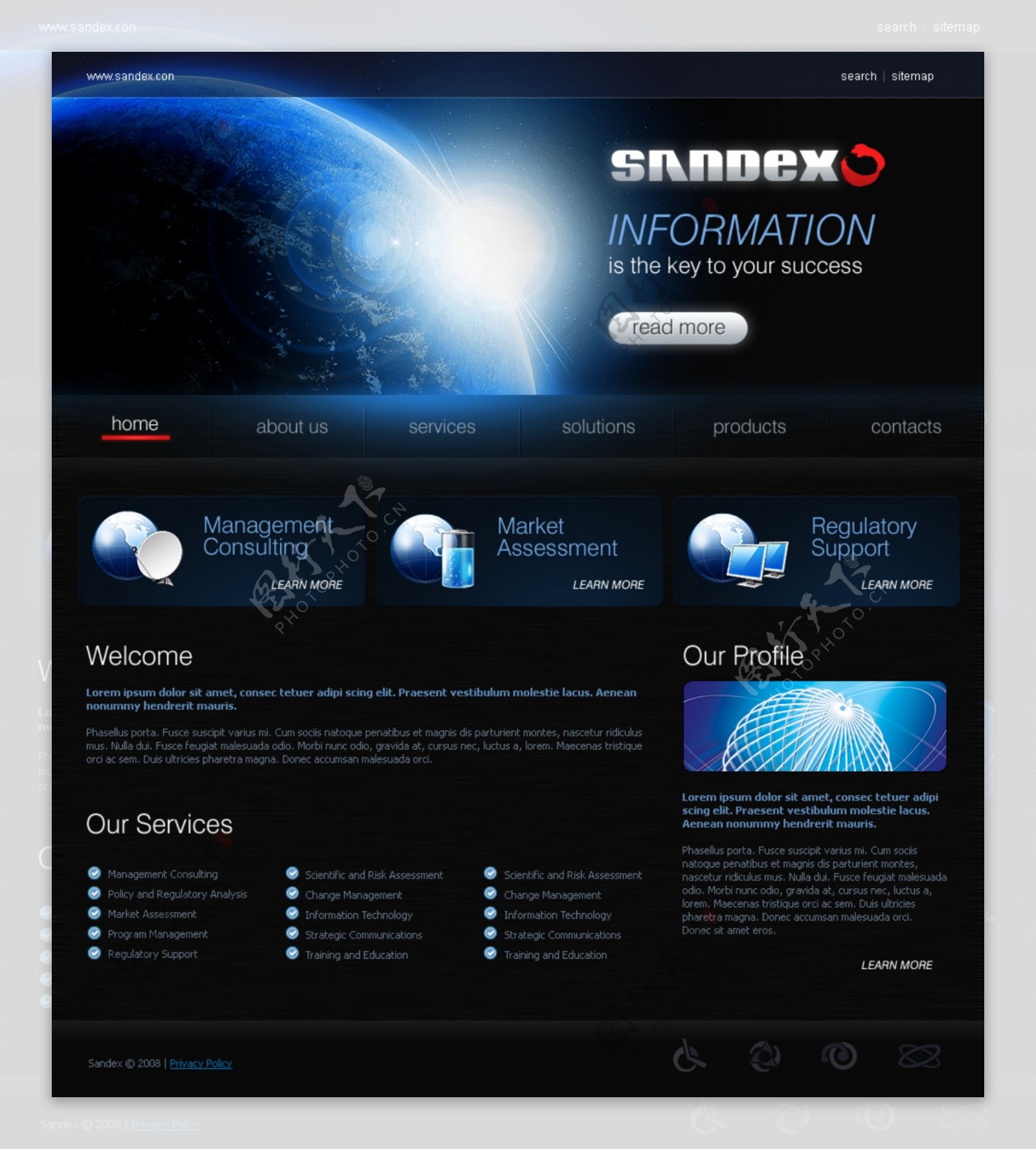 蓝黑风格科技电子网站模板