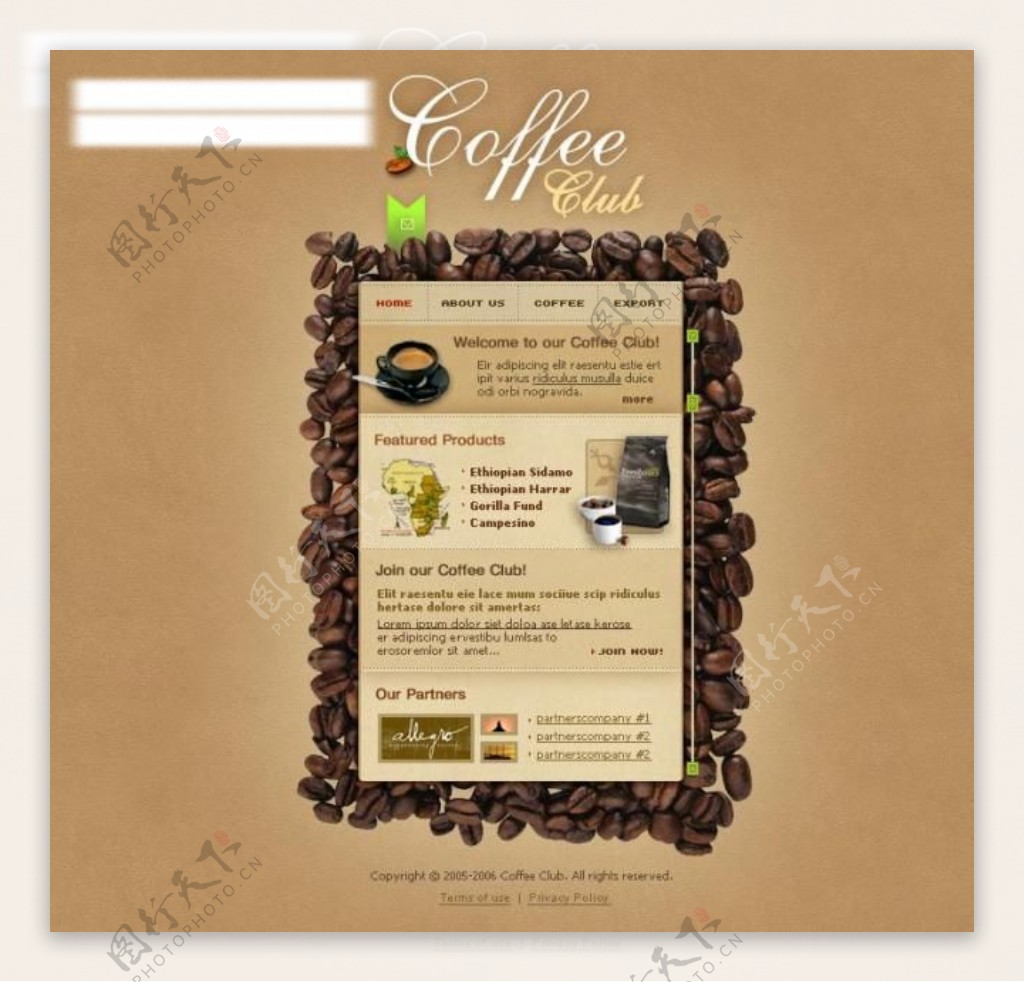 美食餐厅棕色背景网页模版咖啡咖啡豆图片
