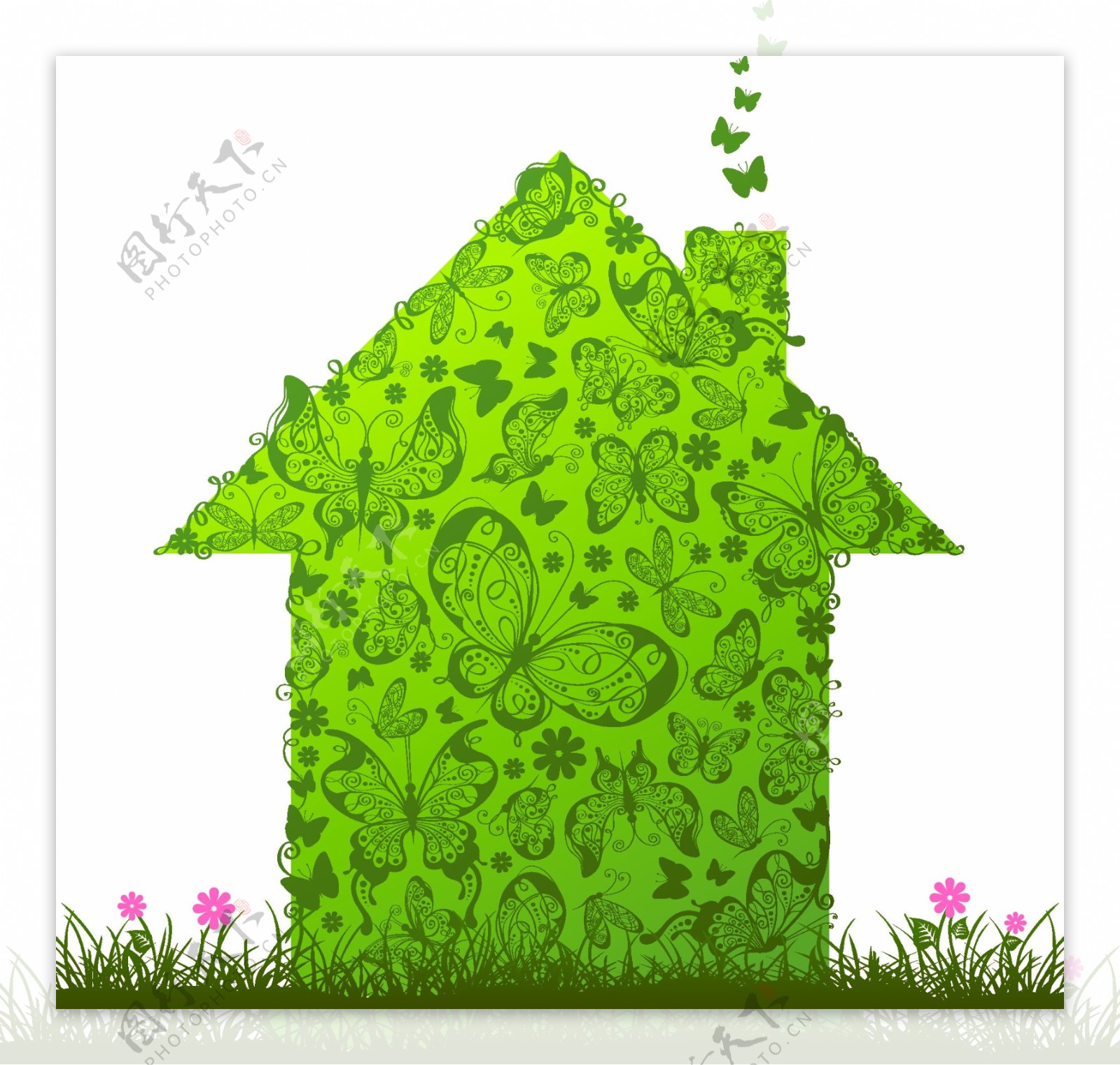 绿色房子和箱子矢量素材