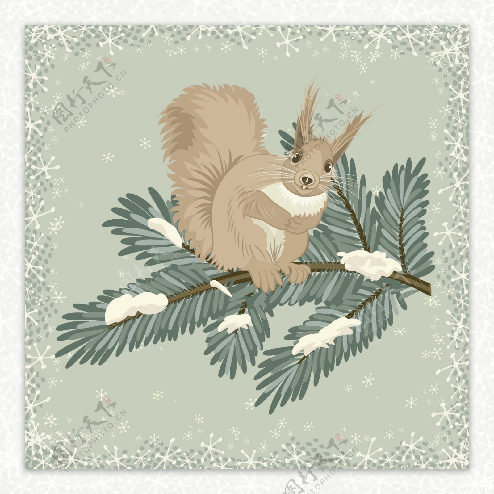 位图插画圣诞节松树动物免费素材