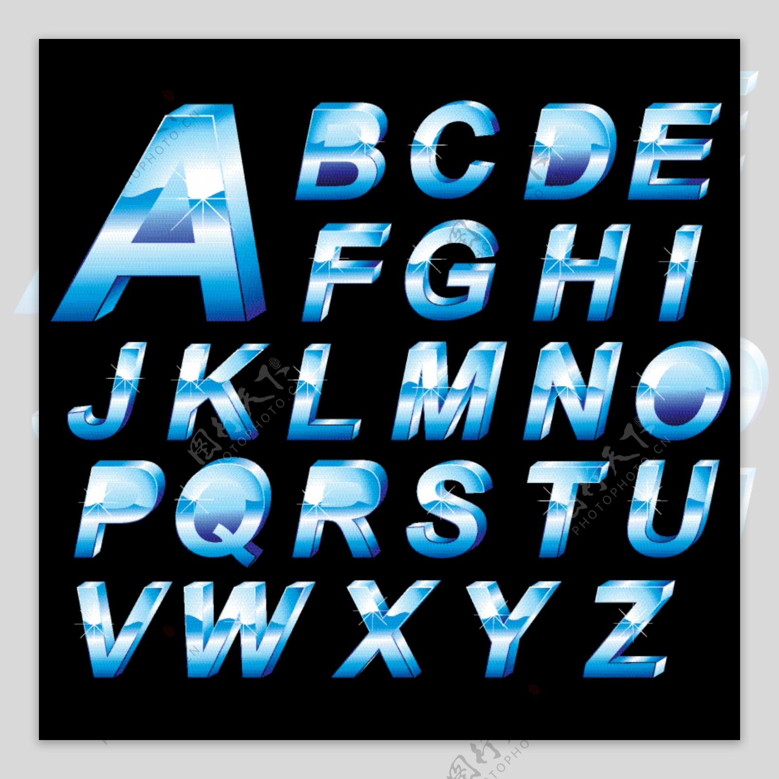 立体冰蓝效果字体设计矢量素材