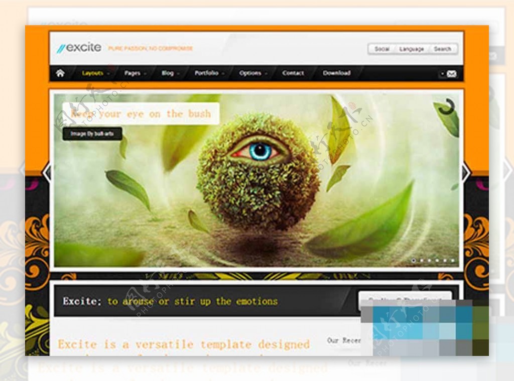 橙色大图纹理滚动商业企业网页模板