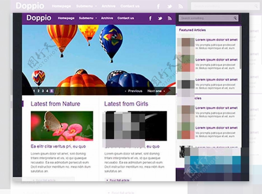 紫色简洁大气扁平化风格摄影网模板