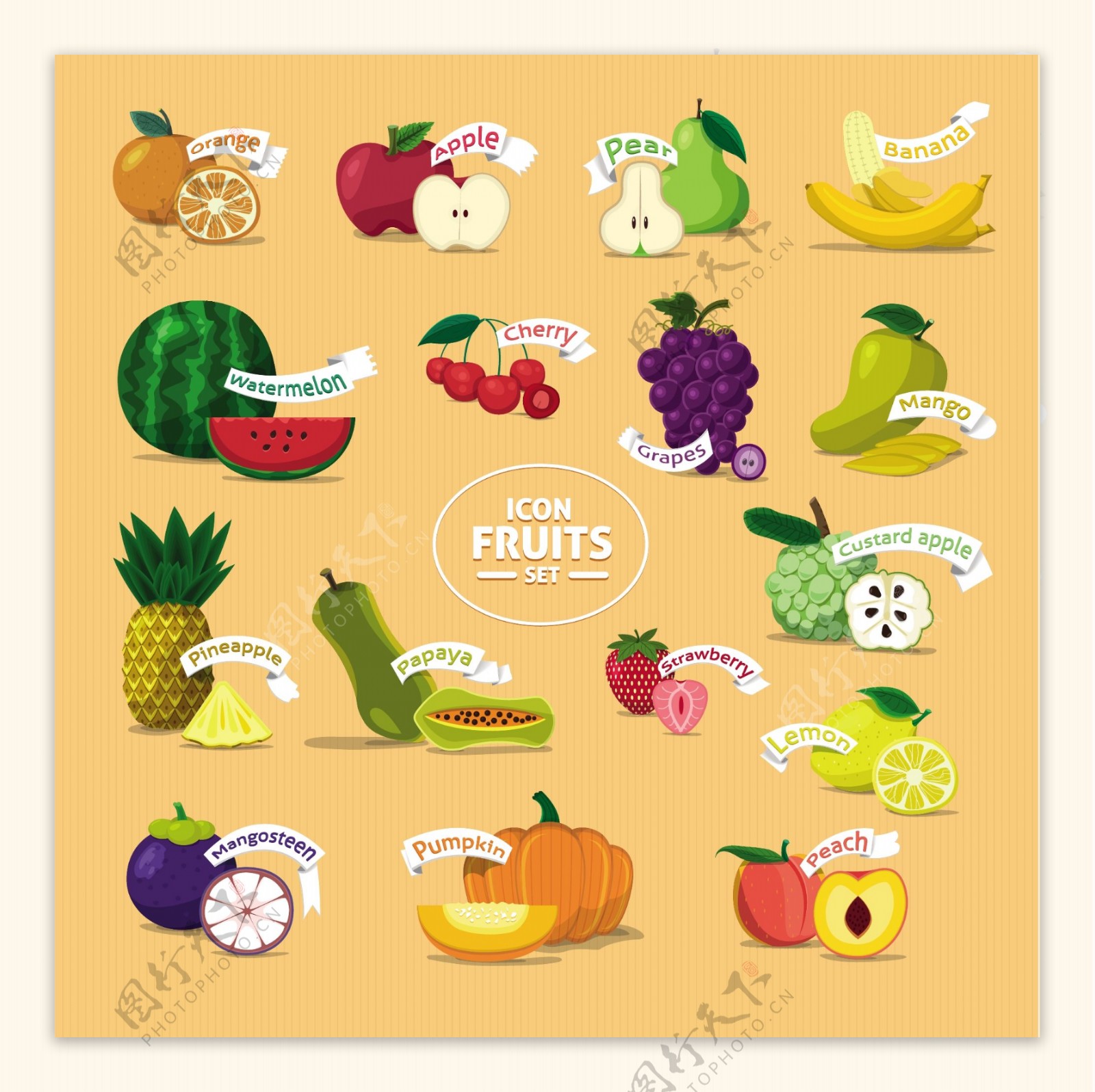 16款美味水果图标矢量素材