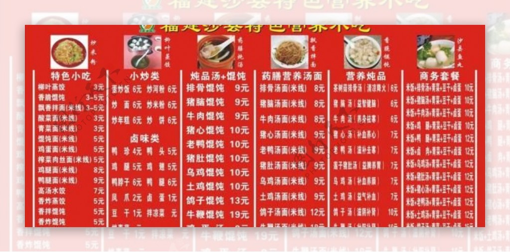 沙县小吃价格展板图片