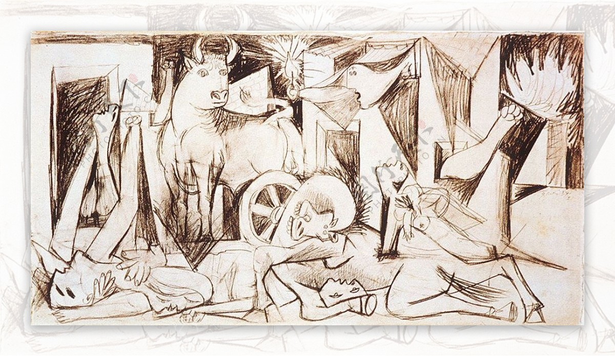 1937Guernica鎭deII西班牙画家巴勃罗毕加索抽象油画人物人体油画装饰画