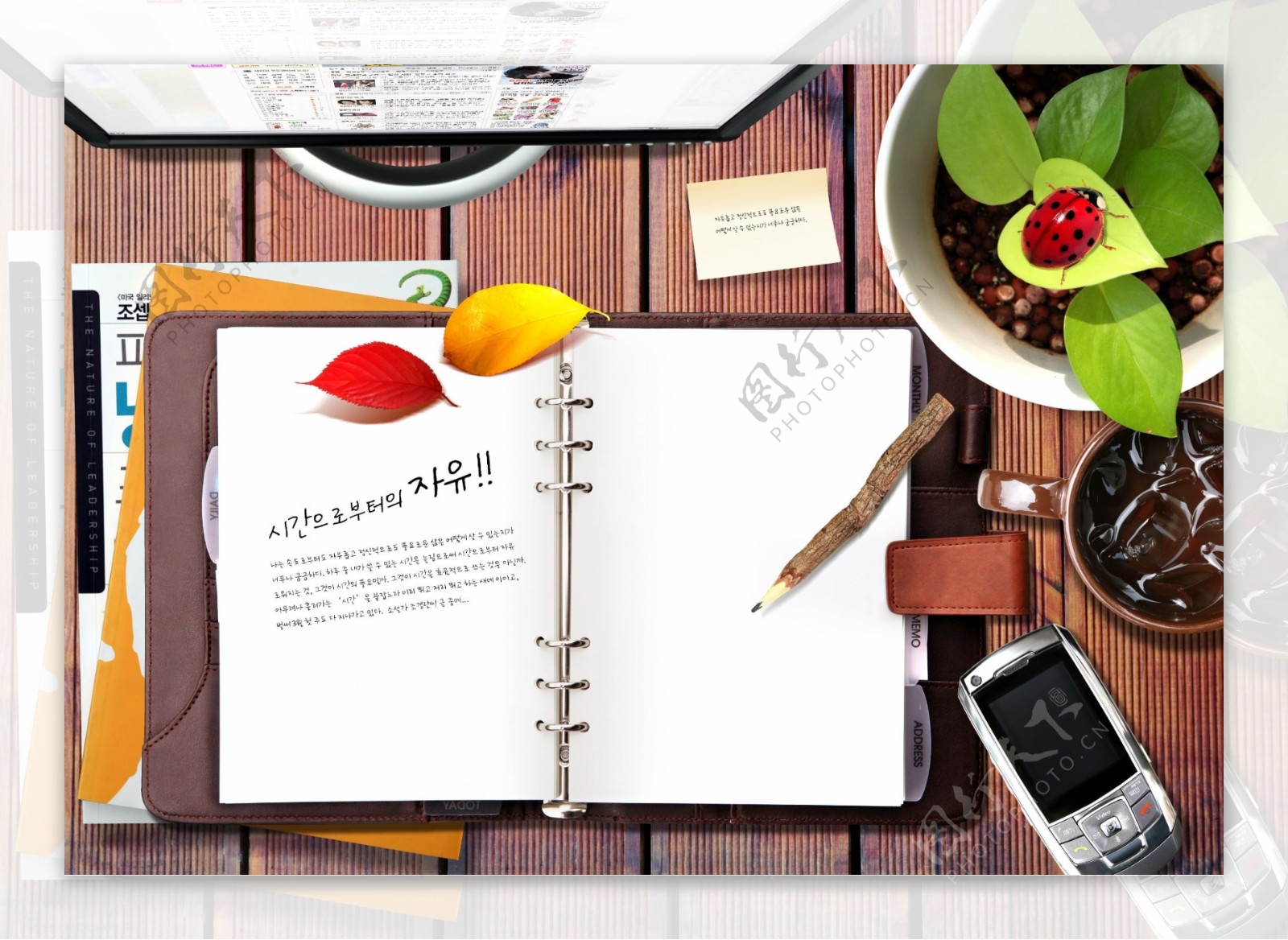 设计元素盆栽笔记本记事本手机书本照片图片psd分层素材源文件09韩国设计元素