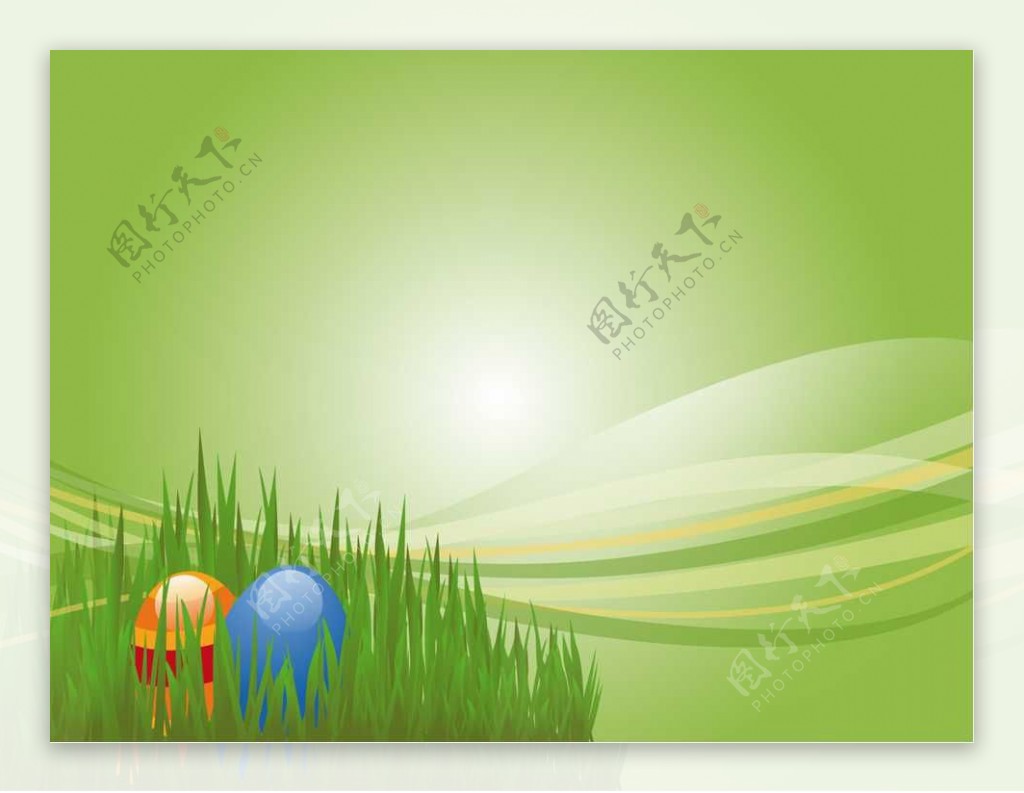 草地中的彩蛋彩色背景风格图案PPT模板