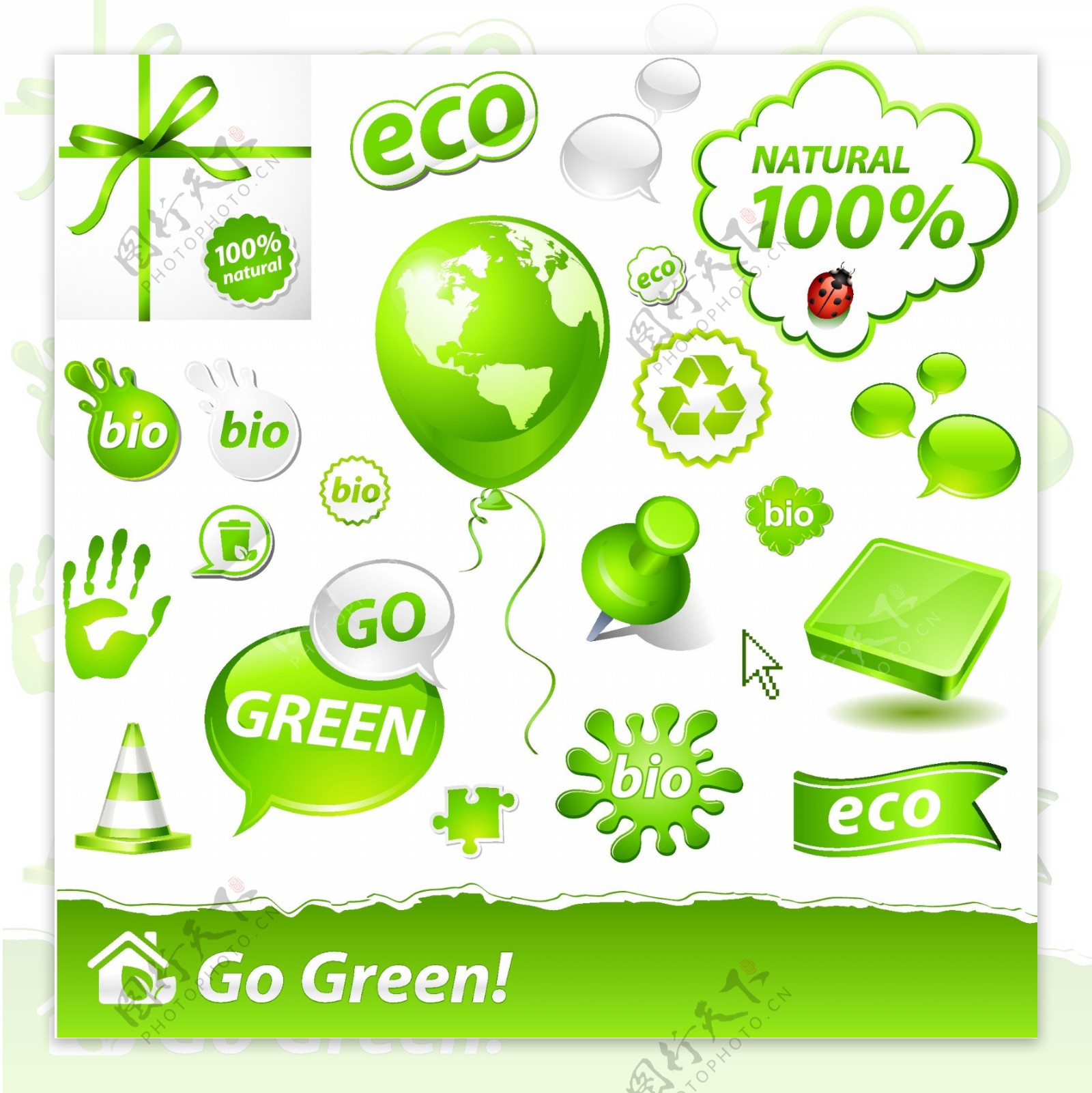 绿色环保气球丝带手掌