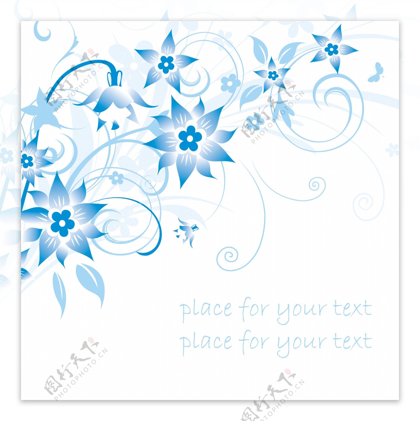 简约的蓝色手绘花卉和在背景矢量素材1文本模式