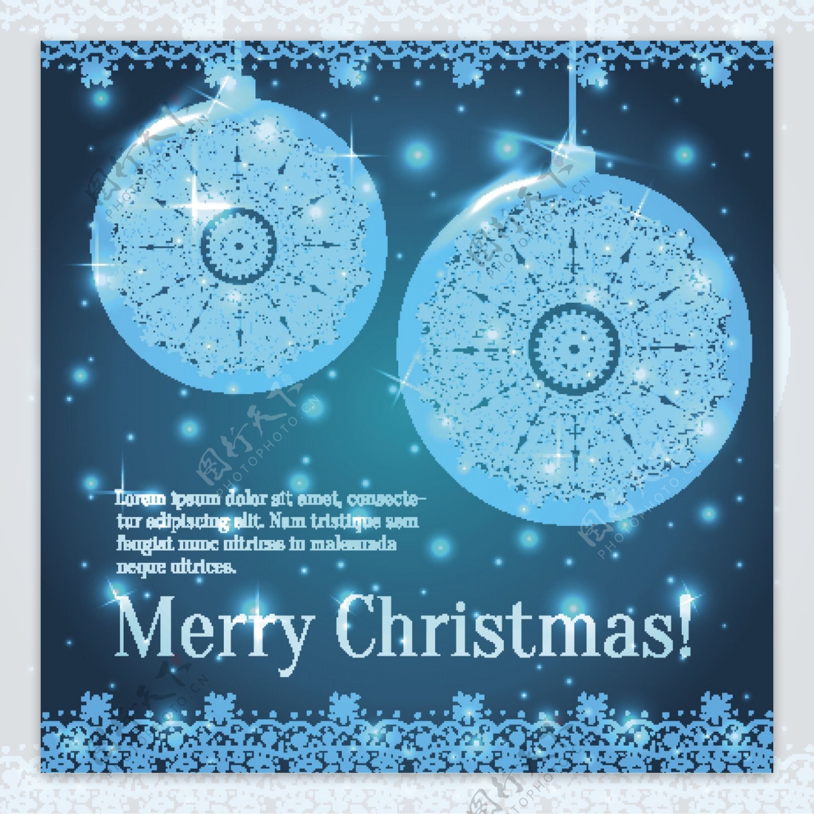 闪亮的蓝色圣诞卡设计矢量图02