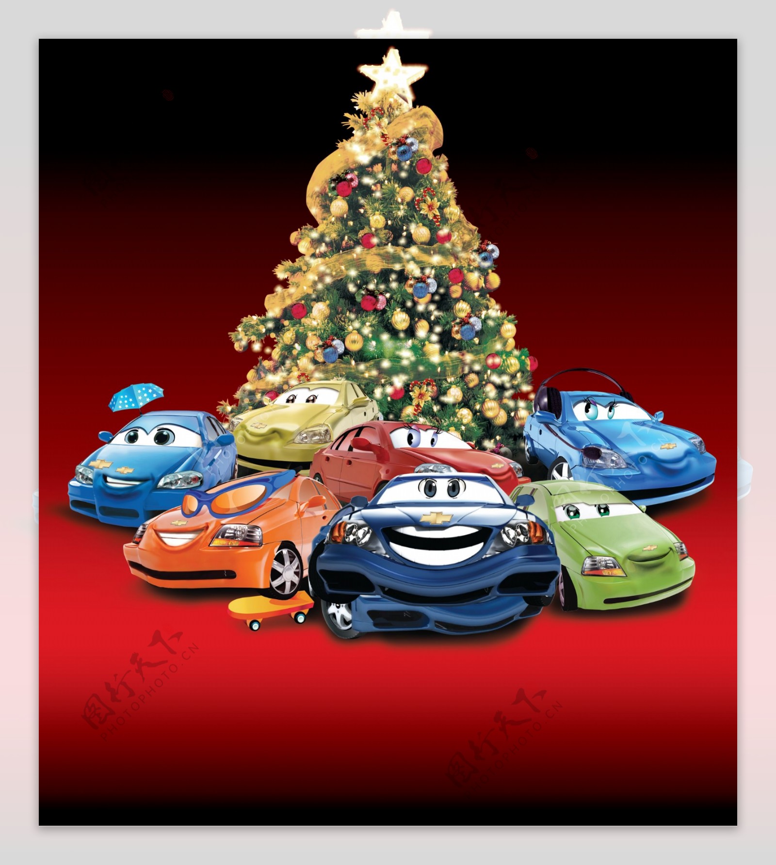 卡通雪佛兰汽车圣诞海报