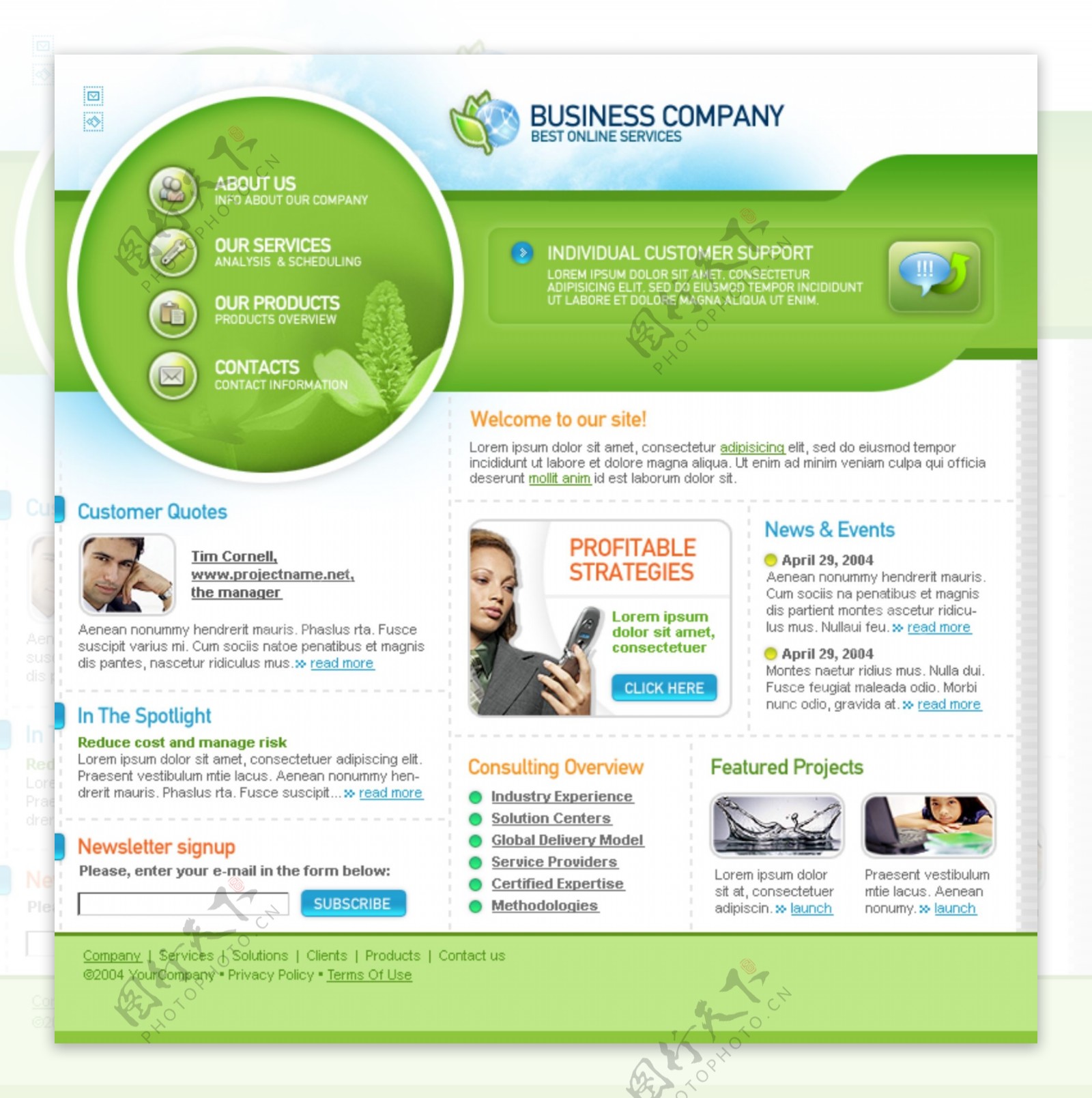 网页模板绿色自然清新健物科技图片