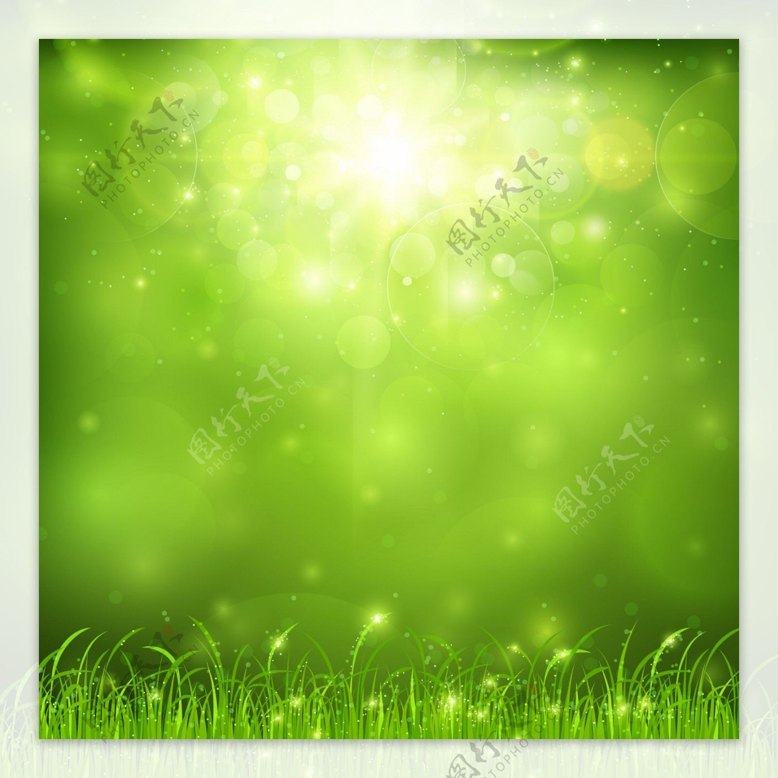 梦幻绿色草地背景矢量素材太阳光线